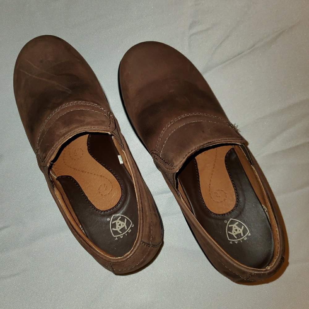 Ariat brown leather slip-on heeled comfort clogs